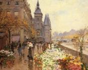 乔治 斯坦 : A Flower Market Along The Seine